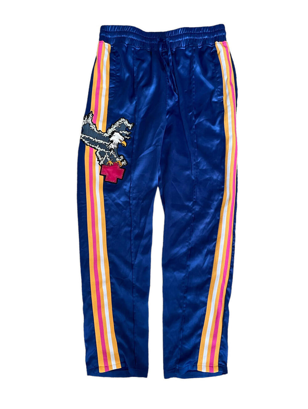 Pink Dolphin Take Flight Blue Satin Eagle Striped Men’s Track Pants Size Medium